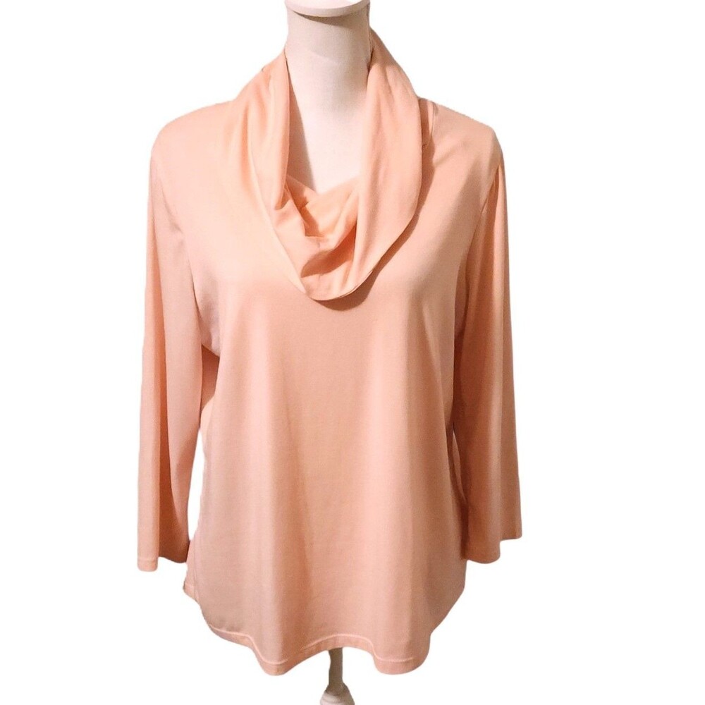 Peter Nygard Cowl Neck Blouse 3/4 Sleeves Pink Polyester Blend Womens Size L